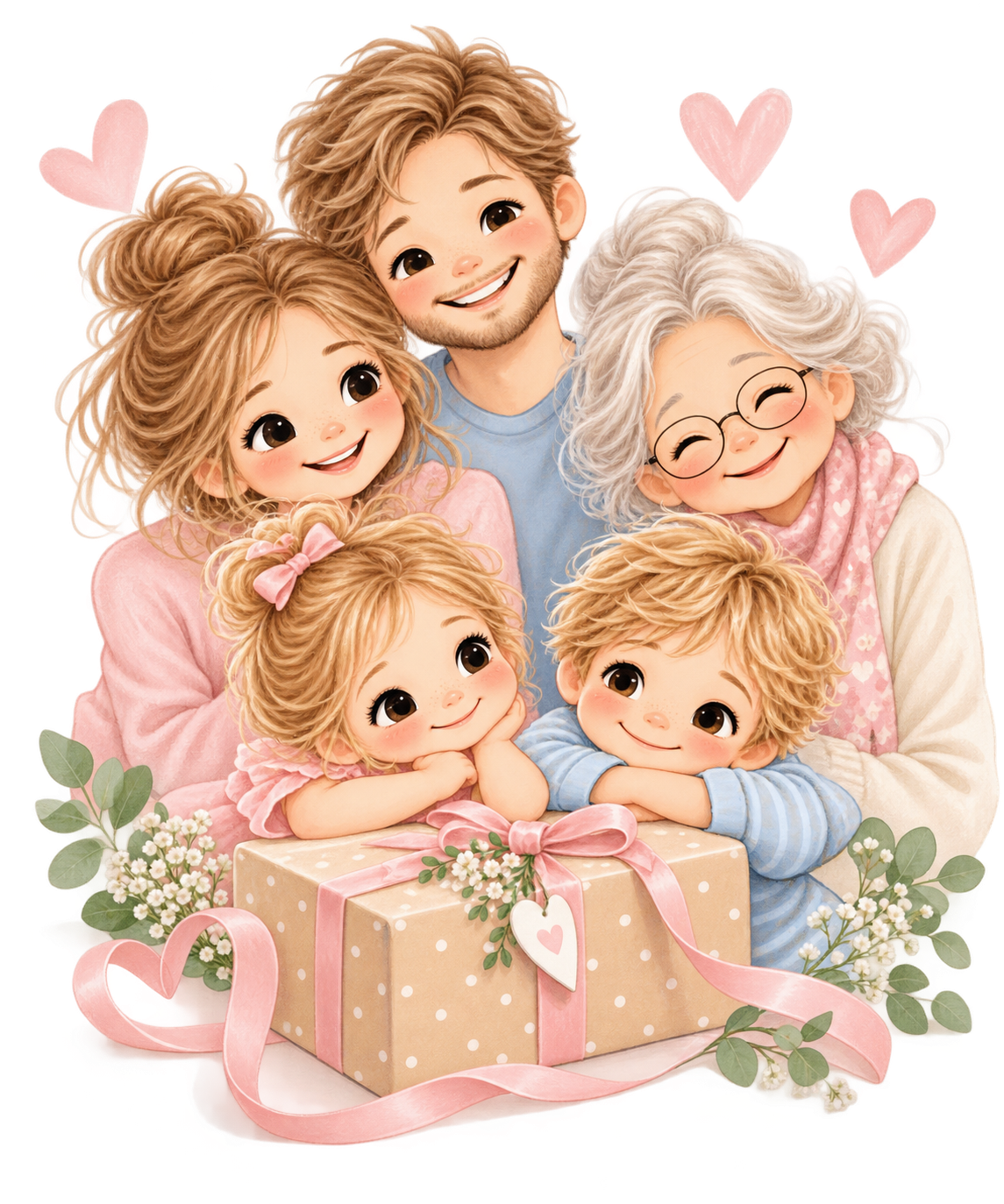 Gezeichnete Familie mit Geschenk – persönliche Geschenke für Lieblingsmenschen von FuersBaby
