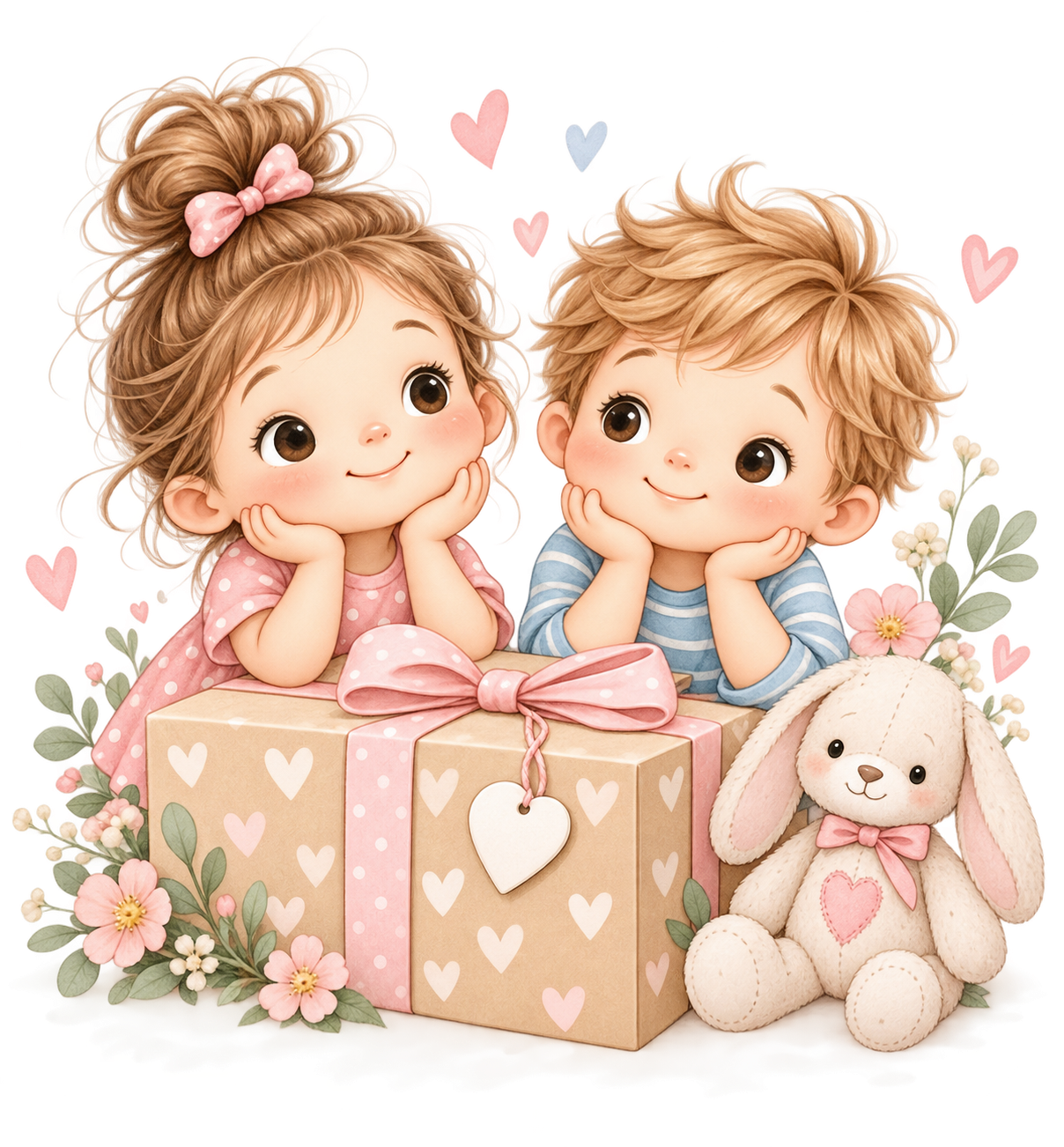 Gezeichnete Kinder mit Geschenk – persönliche Geschenkideen von FuersBaby