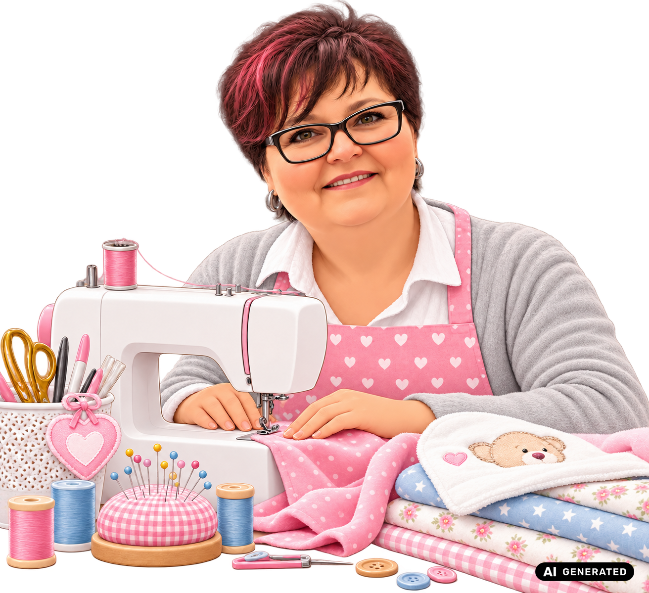 Grit von FuersBaby an der Nähmaschine mit liebevoll ausgewählten Stoffen
