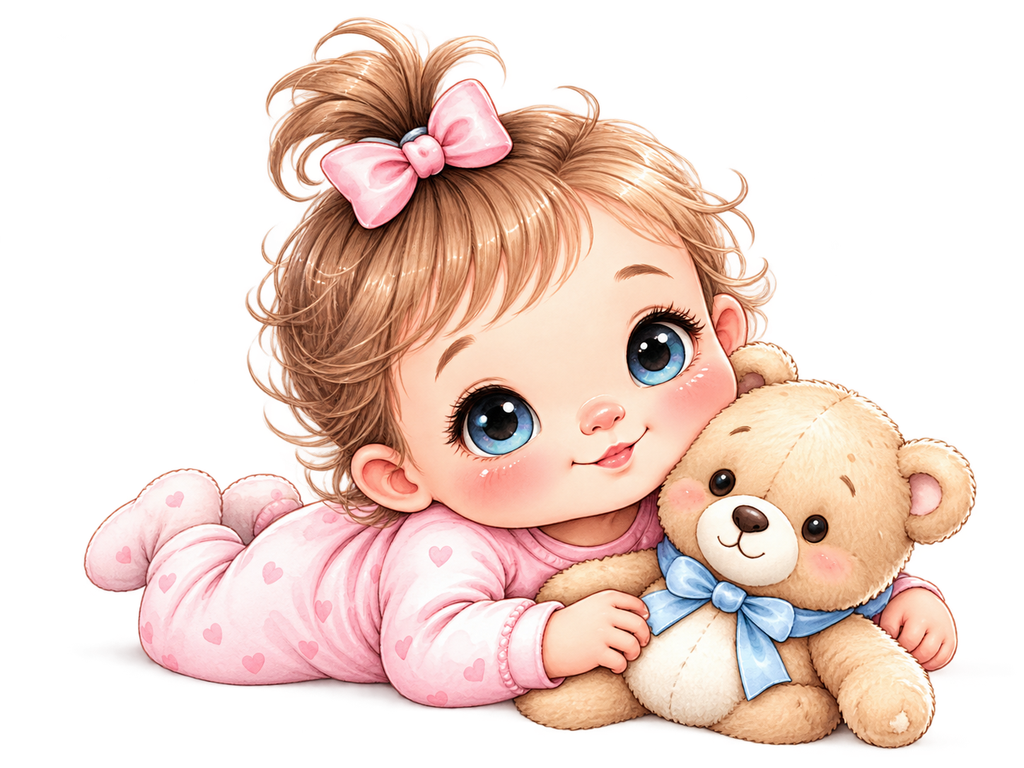 Gezeichnetes Baby kuschelt mit einem Teddybären