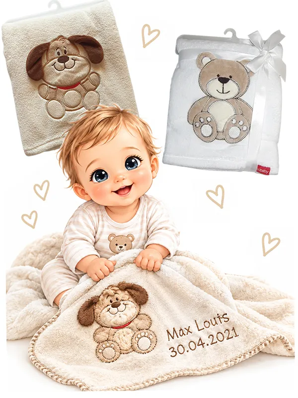 Babydecken in Weiß, Creme & Beige mit Namen