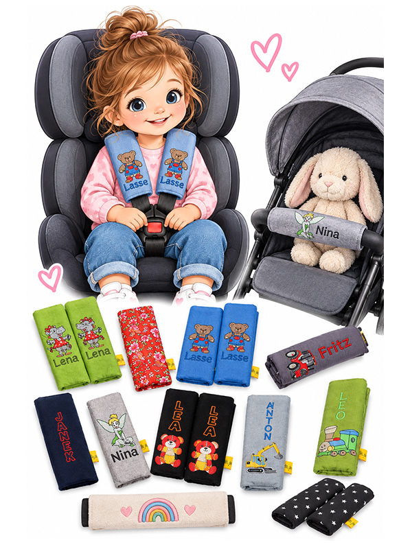 Gurtpolster für Auto Kindersitz Buggy personalisiert