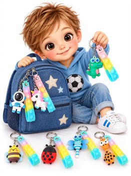 3D-Schlüsselanhänger für Kinder mit bunten Tiermotiven für Rucksack und Tasche
