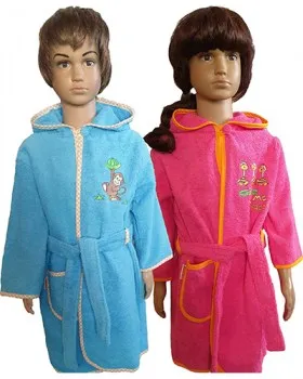 Frottee Kinderbademantel mit Aeffchen oder Enten bestickt. Mit dem Namen wird er ein unverwechselbares Unikat und ein tolles Geschenk.