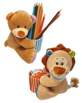 Stiftbox Loewe und Teddy mit Halstuch und Name