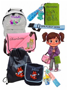 Unterwegs mit deinem Lieblingsstück. Ob Rucksack, Tasche, Turnbeutel, Kofferband oder kleine Begleiter – mit dem Namen wird alles ganz persönlich.