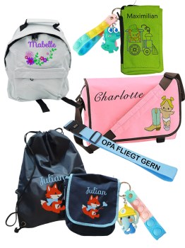 Unterwegs mit deinem Lieblingsstück. Ob Rucksack, Tasche, Turnbeutel, Kofferband oder kleine Begleiter – mit dem Namen wird alles ganz persönlich.