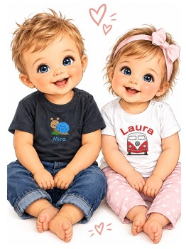 Zwei personalisierte Babyshirts in weiß und schwarz