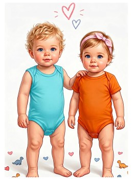 Baby Bodys in verschiedenen Farben mit Kurzarm und ohne Arm.