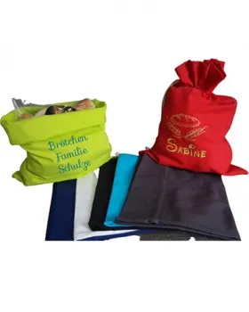 Stoff Broetchenbeutel 35x50 cm in gruen, rot, grau, tuerkis, schwarz, weiss und dunkelblau mit Wunschtext, in Wunschfarbe