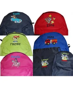 Kinderrucksack in verschiedenen Farben mit Wunschmotiv und Name bestickt. Bestens geeignet für Kita, Urlaub oder die Wanderung im Wald