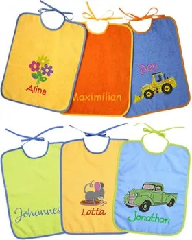 Babylatz zum Binden mit Namen personalisiert in vielen verschiedenen Farben