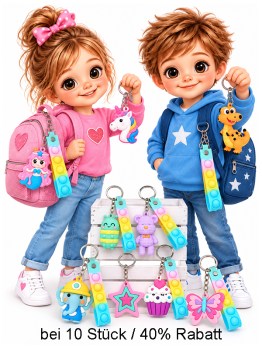 Schlüsselanhänger für Kinder mit bunten Motiven, 3D-Anhängern und Ploppbändern