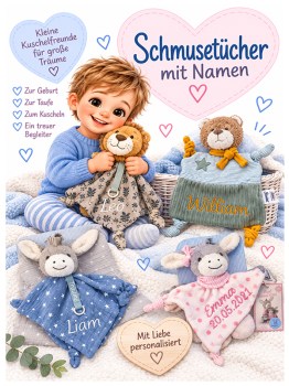Schmusetücher mit Namen für Babys – personalisierte Schnuffeltücher als Geschenk zur Geburt und Taufe