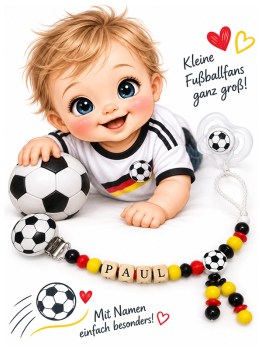 Schnullerkette Fußball mit Namen für Babys – personalisiert für kleine Fußballfans