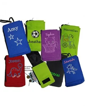 Brustbeutel oder Handytasche in verschiedene Farben Groesse 10x16cm, dauerhaft bestickt,  personalisiert mit einem coolen Motiv welches zu dir passt und dem namen