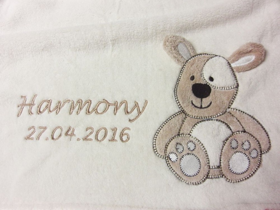 Babydecke beige Hund mit Name