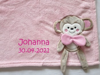 Babydecke Affe mit Name bestickt in rosa