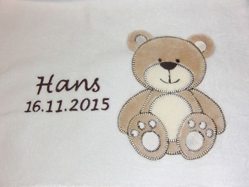 Babydecke weiss Teddy mit Namen