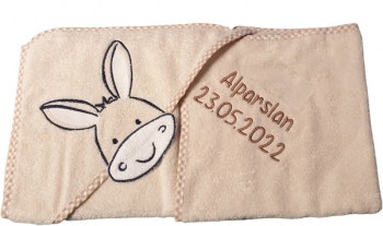 Kapuzenbadetuch Esel beige mit Name