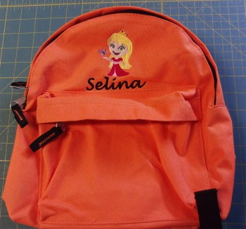 Kinderrucksack orange mit Prinzessin und Name bestickt