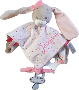 Schnuffeltuch Hase, Kuscheltuch, Schmusetuch mit eingesticktem Namen in rosa / beige