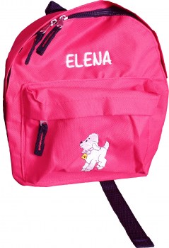 Kinderrucksack pink mit Brustgurt bestickt mit einem Laemmchen und dem Namen