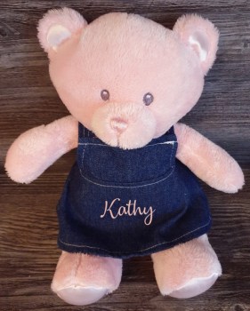 Teddy rosa mit Rock und Name