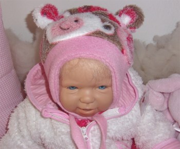 Babymütze Winter Mädchen mit Name und Teddys in rosa und pink
