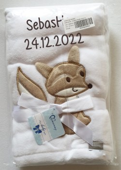 Babydecke Fuchs mit Name weiss