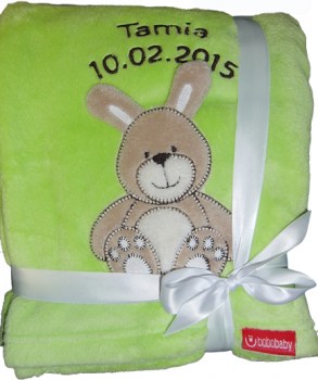 Babydecke apfelgrün Hase mit Name