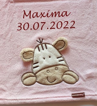 Babydecke Zebra mit Name rosa