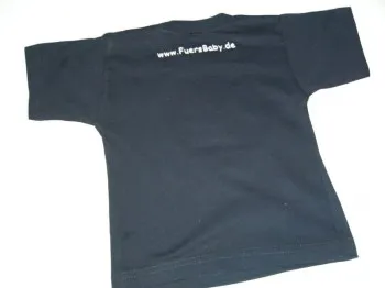 Schwarzes Baby Shirt mit Firmenlogo FuersBaby auf dem Ruecken