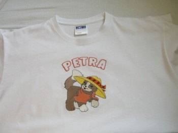 100% Baumwolle- Jersey Baby Shirt in weiß mit Katze und Namen bestickt.
