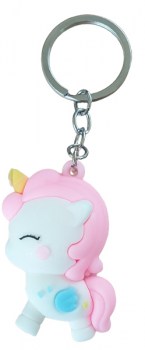 Einhorn Figur zum anhängen am Rucksack mit Ploppband von der anderen Seite