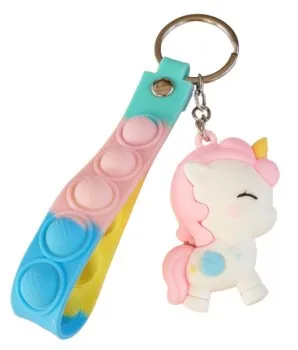 3D Einhorn Schlüsselanhänger aus Silikon mit Ploppband zum anhängen am Rucksack oder anderen Taschen
