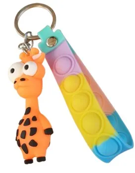 3D Giraffen Schlüsselanhänger aus Silikon in neonorange mit Ploppband