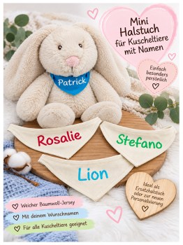 Halstuch für Kuscheltiere mit Namen – personalisierte Mini Halstücher individuell bestickt