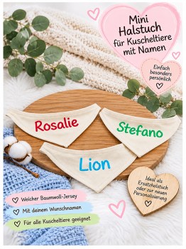 Halstuch für Kuscheltiere mit Namen – personalisierte Mini Halstücher individuell bestickt