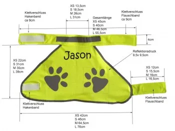 Hundewarnweste Name waagerecht in Druckbuchstaben bestickt