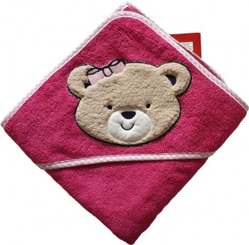 Kapuzenbadetuch Teddy pink mit Name