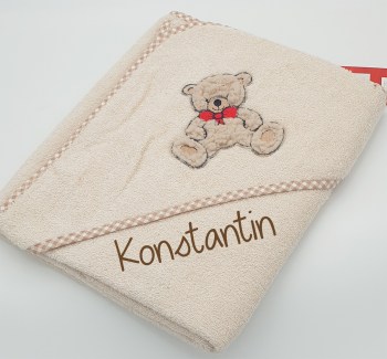Kapuzenbadetuch Teddy beige mit Name