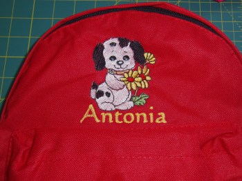 Kinderrucksack rot mit Hund und Name