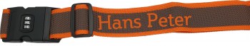 Koffergurt orange grau mit Zahlenschloss und Name