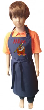 Kinderschuerze navy bestickt mit Schulmotiv und Name
