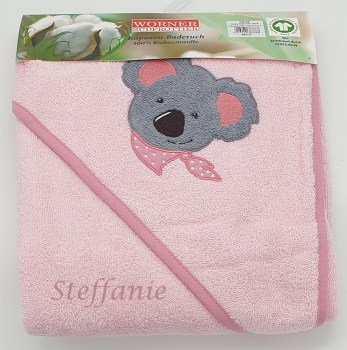 rosa Baby Kapuzentuch Koala mit Name