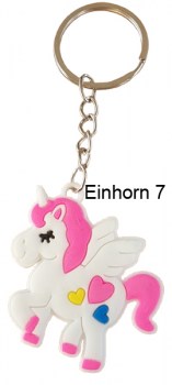 Schlüsselanhänger Einhorn mit bunten Herzchen und pinker Mähne