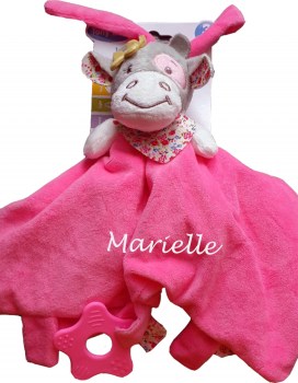 Schnuffeltuch Kuh in pink bestickt mit Namen