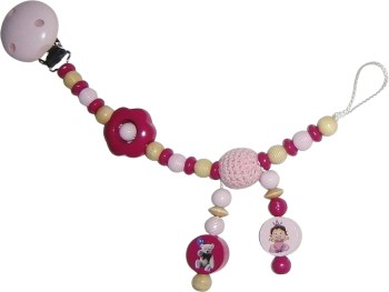 Schnullerkette für ein Mädchen mit Häkelperle, Blume und Prinzessin