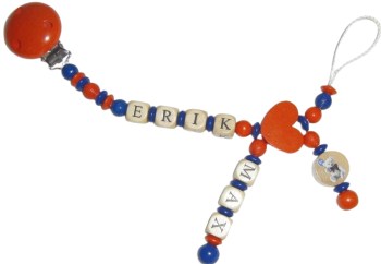 Schnullerkette Doppelname Jungen mit 2 kleinen Ketten